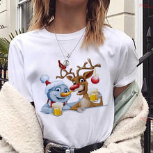 Load image into Gallery viewer, WVIOCE Cute Reindeer T Shirt Women Fashion Christmas Harajuku Short Sleeve T-shirt White Suitable All Seasons Tshirt Tops