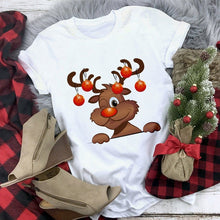 Load image into Gallery viewer, WVIOCE Cute Reindeer T Shirt Women Fashion Christmas Harajuku Short Sleeve T-shirt White Suitable All Seasons Tshirt Tops