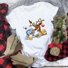 Load image into Gallery viewer, WVIOCE Cute Reindeer T Shirt Women Fashion Christmas Harajuku Short Sleeve T-shirt White Suitable All Seasons Tshirt Tops