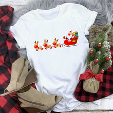 Load image into Gallery viewer, WVIOCE Cute Reindeer T Shirt Women Fashion Christmas Harajuku Short Sleeve T-shirt White Suitable All Seasons Tshirt Tops