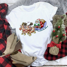 Load image into Gallery viewer, WVIOCE Cute Reindeer T Shirt Women Fashion Christmas Harajuku Short Sleeve T-shirt White Suitable All Seasons Tshirt Tops