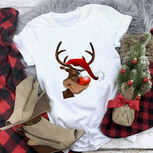 Load image into Gallery viewer, WVIOCE Cute Reindeer T Shirt Women Fashion Christmas Harajuku Short Sleeve T-shirt White Suitable All Seasons Tshirt Tops