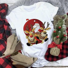 Load image into Gallery viewer, WVIOCE Cute Reindeer T Shirt Women Fashion Christmas Harajuku Short Sleeve T-shirt White Suitable All Seasons Tshirt Tops