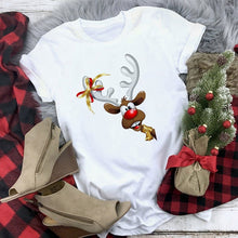 Load image into Gallery viewer, WVIOCE Cute Reindeer T Shirt Women Fashion Christmas Harajuku Short Sleeve T-shirt White Suitable All Seasons Tshirt Tops