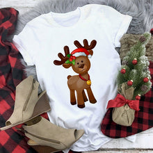 Load image into Gallery viewer, WVIOCE Cute Reindeer T Shirt Women Fashion Christmas Harajuku Short Sleeve T-shirt White Suitable All Seasons Tshirt Tops