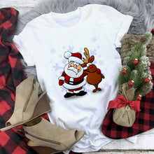 Load image into Gallery viewer, WVIOCE Cute Reindeer T Shirt Women Fashion Christmas Harajuku Short Sleeve T-shirt White Suitable All Seasons Tshirt Tops