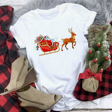 Load image into Gallery viewer, WVIOCE Cute Reindeer T Shirt Women Fashion Christmas Harajuku Short Sleeve T-shirt White Suitable All Seasons Tshirt Tops