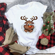 Load image into Gallery viewer, WVIOCE Cute Reindeer T Shirt Women Fashion Christmas Harajuku Short Sleeve T-shirt White Suitable All Seasons Tshirt Tops
