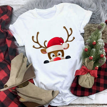 Load image into Gallery viewer, WVIOCE Cute Reindeer T Shirt Women Fashion Christmas Harajuku Short Sleeve T-shirt White Suitable All Seasons Tshirt Tops