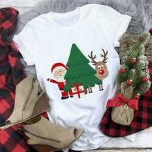 Load image into Gallery viewer, WVIOCE Cute Reindeer T Shirt Women Fashion Christmas Harajuku Short Sleeve T-shirt White Suitable All Seasons Tshirt Tops